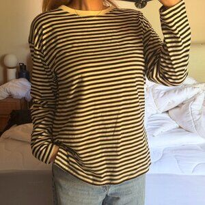 MNG Mango Black & Cream Striped Long Sleeve Tee - Never Worn